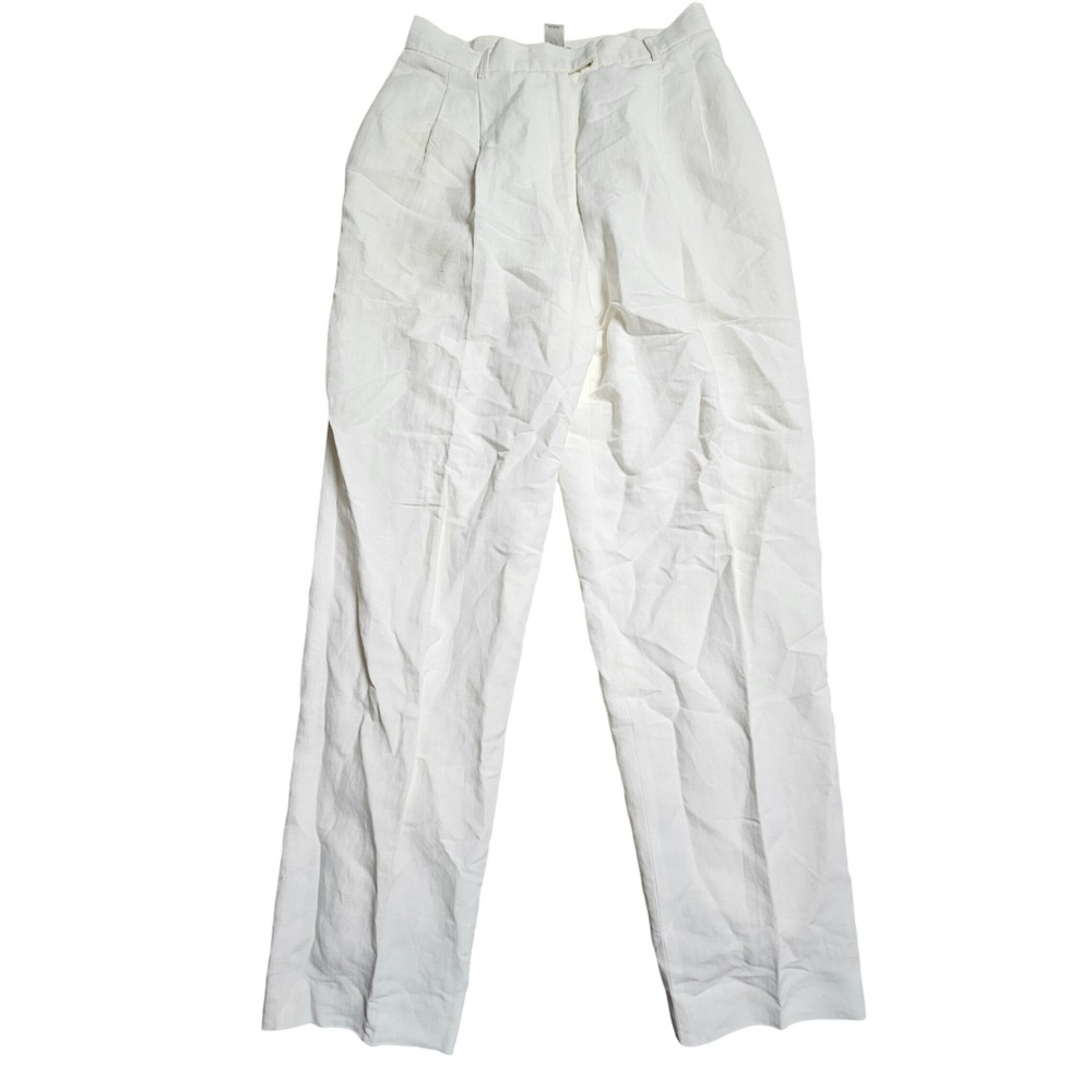 Neiman Marcus Linen Blend Pleated Trousers 6 High Rise Straight Leg Soft Girl